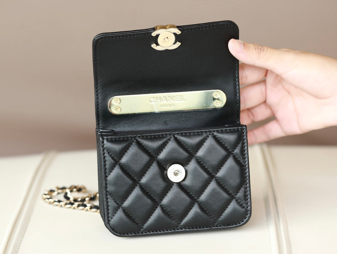 Black handle small card holder mini handle chain bag