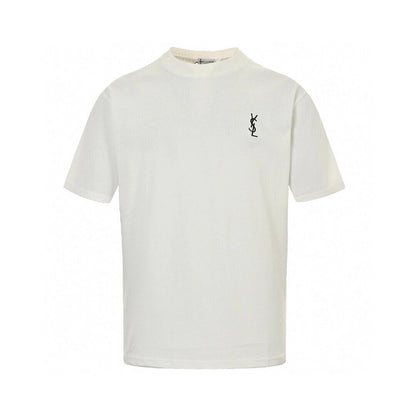 Solid color embroidered logo T-shirt