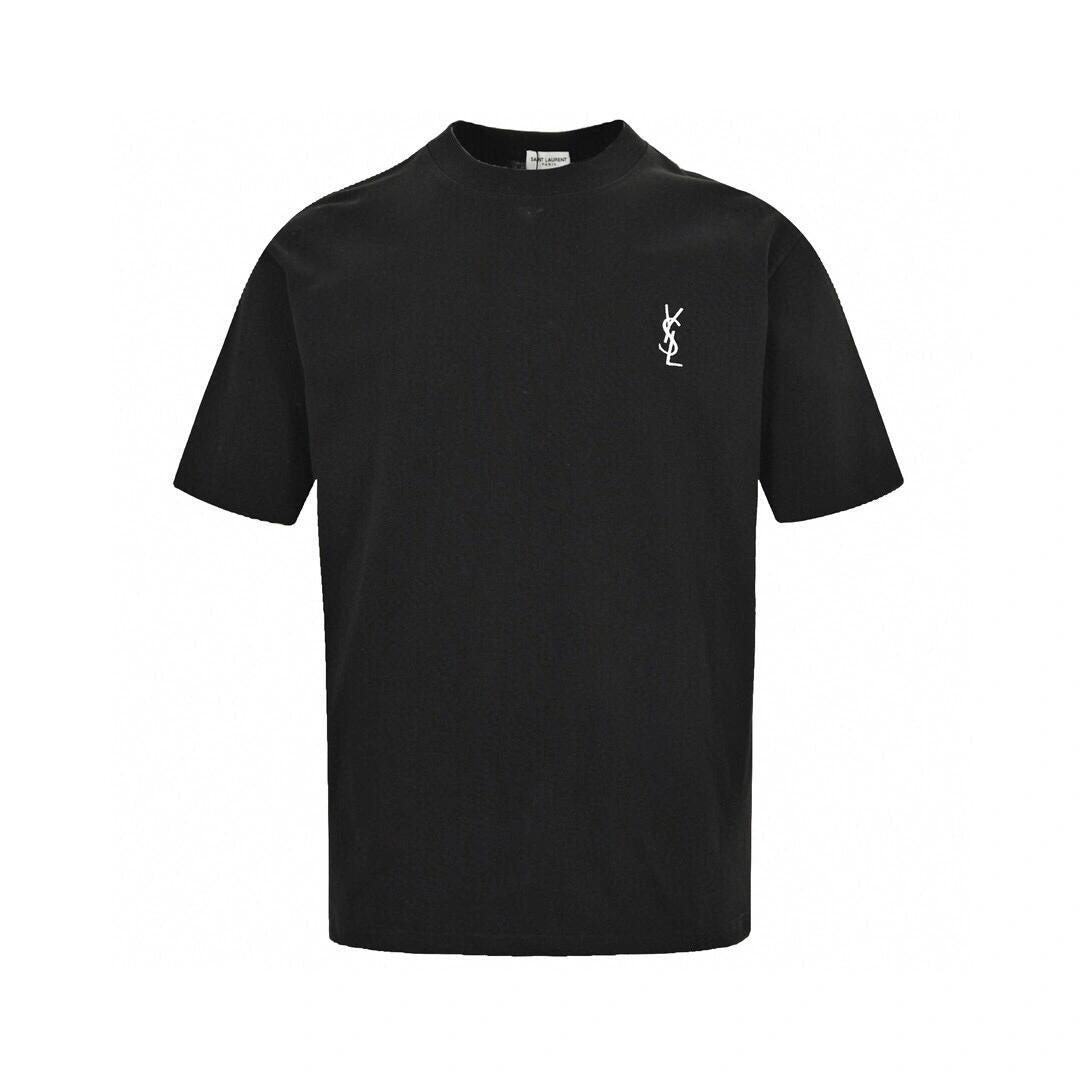 Solid color embroidered logo T-shirt