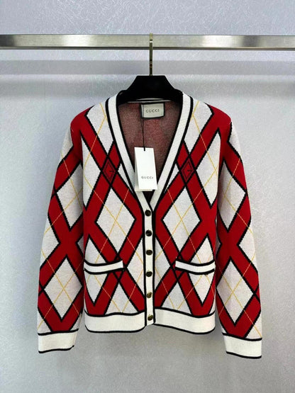 Red and white mesh cardigan