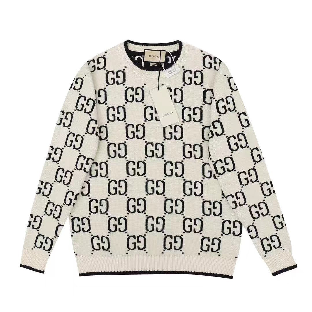 Allover printed crew neck knitted long sleeves