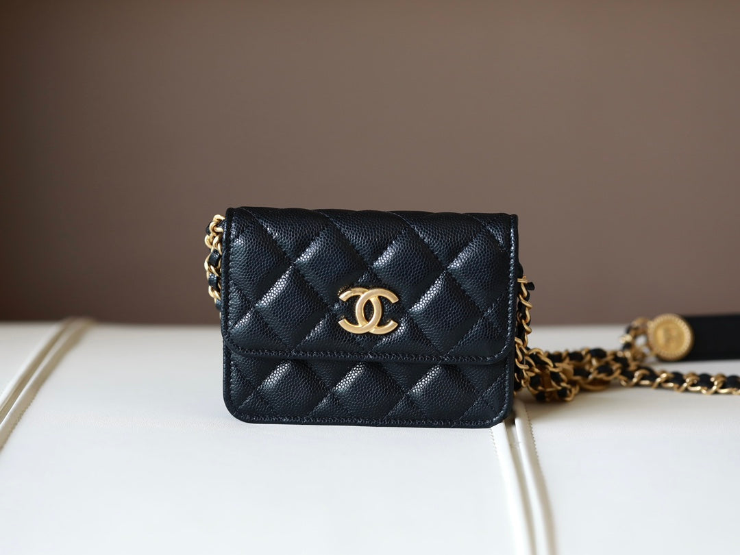 Black Quilted Caviar Bag Aged Gold Hardware