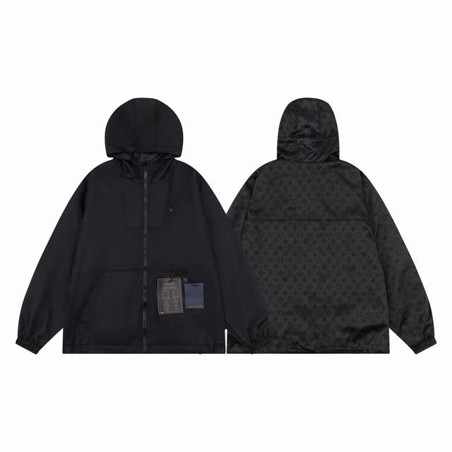 All-over printed black waterproof jacket