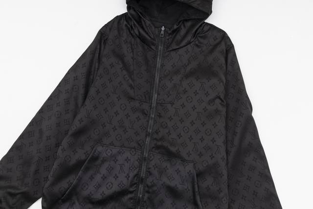 All-over printed black waterproof jacket