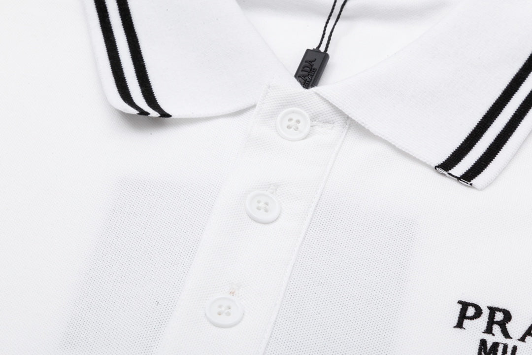 Different color patchwork collar, letter embroidered triangle logo polo shirt