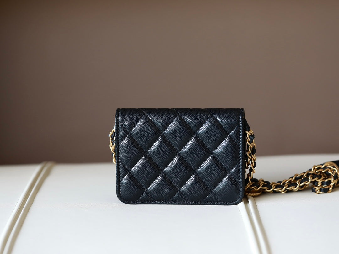 Black Quilted Caviar Bag Aged Gold Hardware