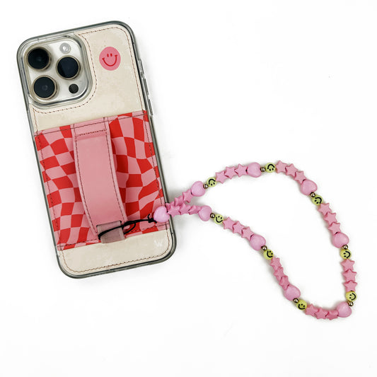 LMSS® WRISTLET / PHONE CHARM - All Pink w/ Yellow Smileys