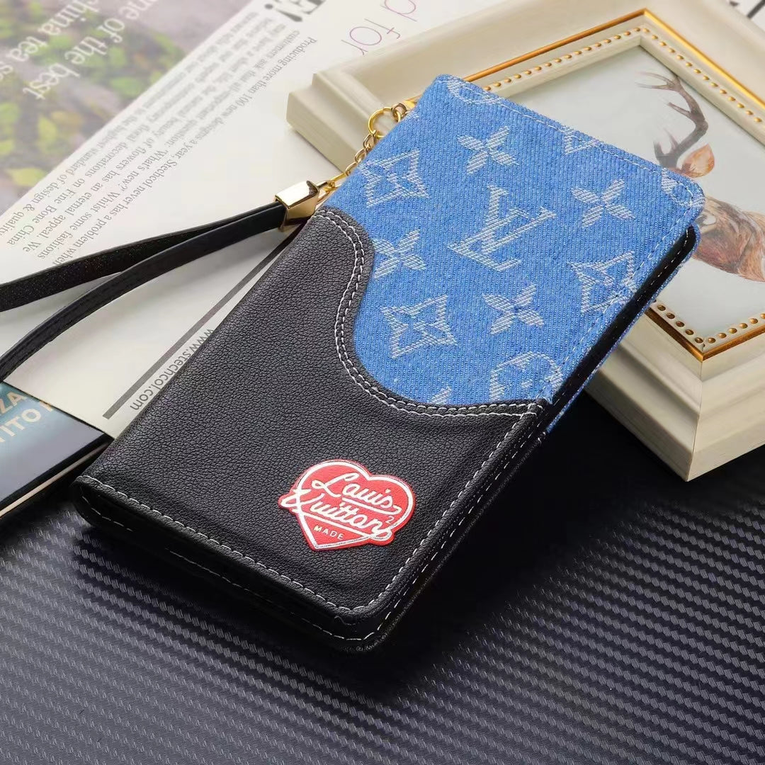 Luxury Denim Leather Wallet Card Holder Filp Case For iPhone