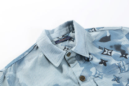 0717 New blue sky striped shirt jacket