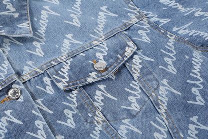 0717 New blue denim print jacket