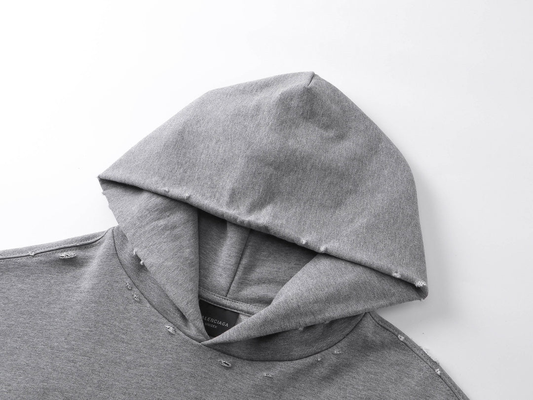 Gradient color printing washed and worn hooded sweatshirt