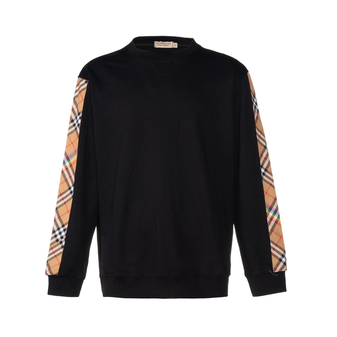 Classic Side Plaid Stripe Crewneck Sweatshirt