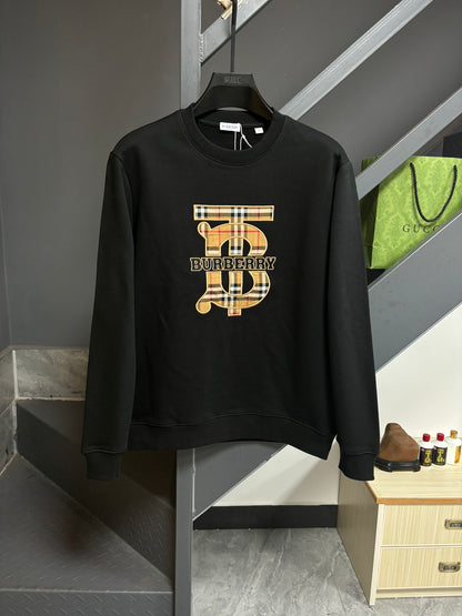 Raw fabric plaid embroidered sweatshirt