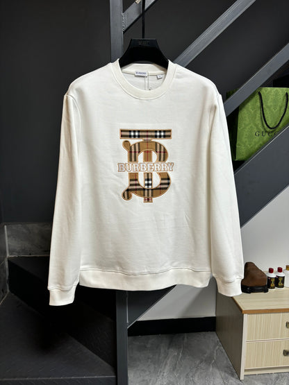 Raw fabric plaid embroidered sweatshirt