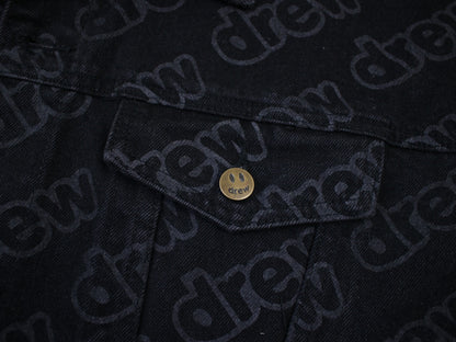 Denim jackets with smiley face and letters printed all over them, worn by many celebrities