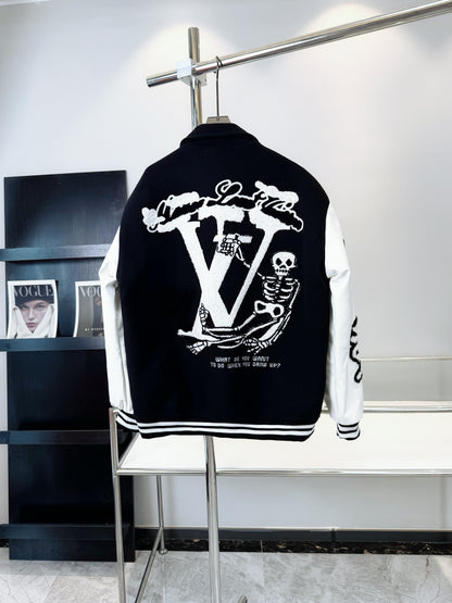 Monogram stitching leather sleeves towel embroidery baseball jacket woolen jacket