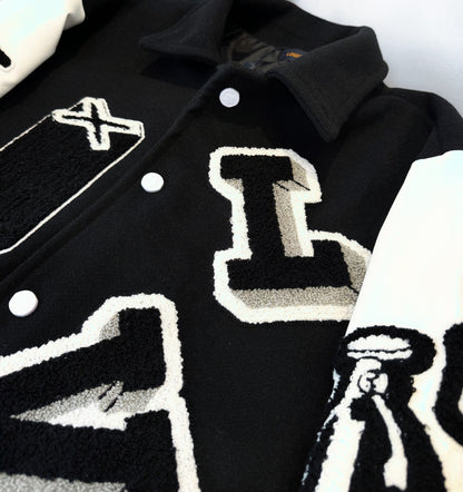 Monogram stitching leather sleeves towel embroidery baseball jacket woolen jacket