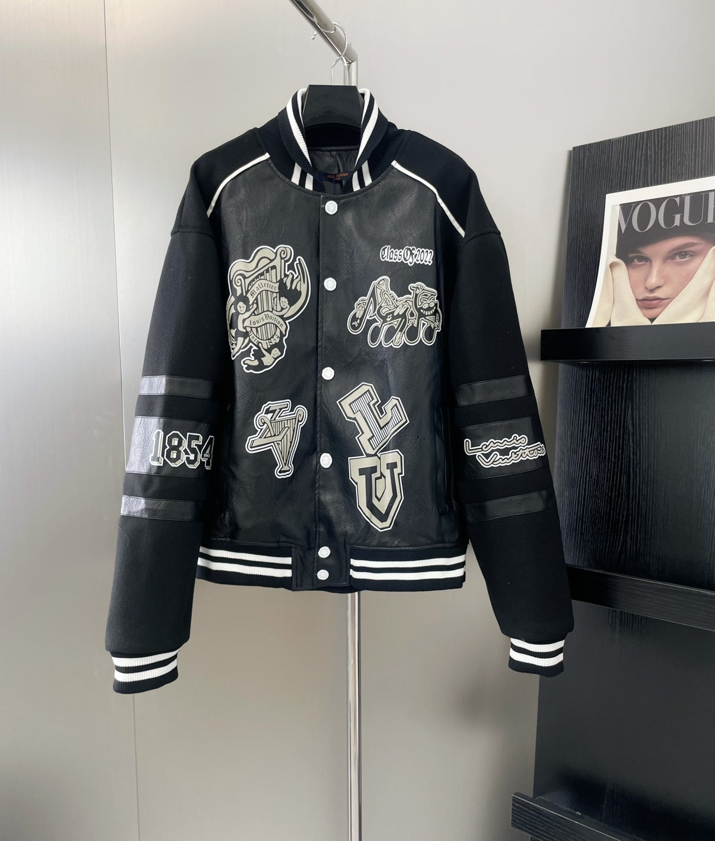 Monogram stitching leather sleeves towel embroidery baseball jacket woolen jacket