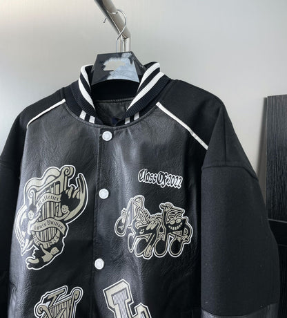 Monogram stitching leather sleeves towel embroidery baseball jacket woolen jacket