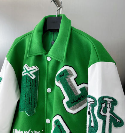 Monogram stitching leather sleeves towel embroidery baseball jacket woolen jacket