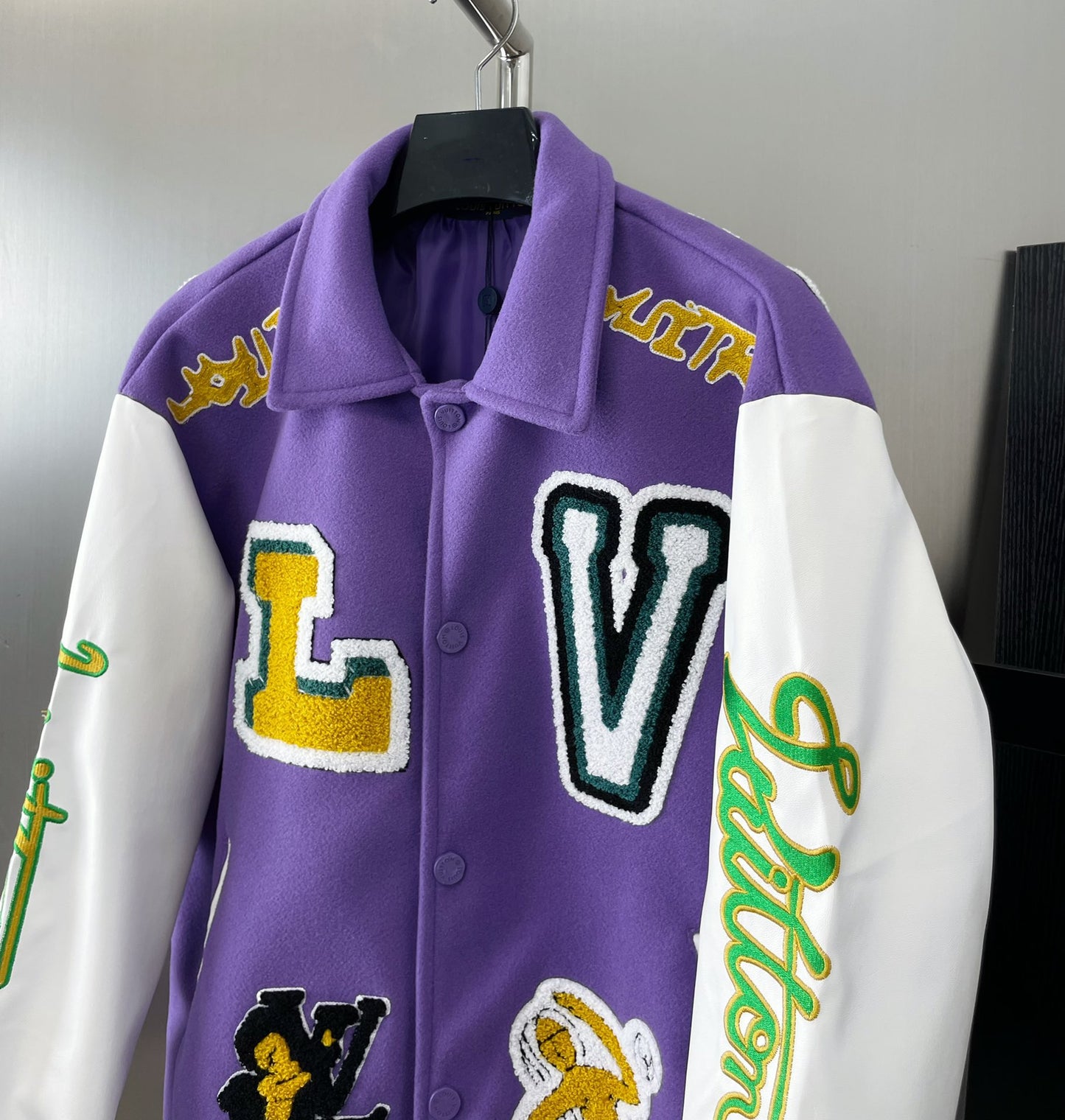 Monogram stitching leather sleeves towel embroidery baseball jacket woolen jacket