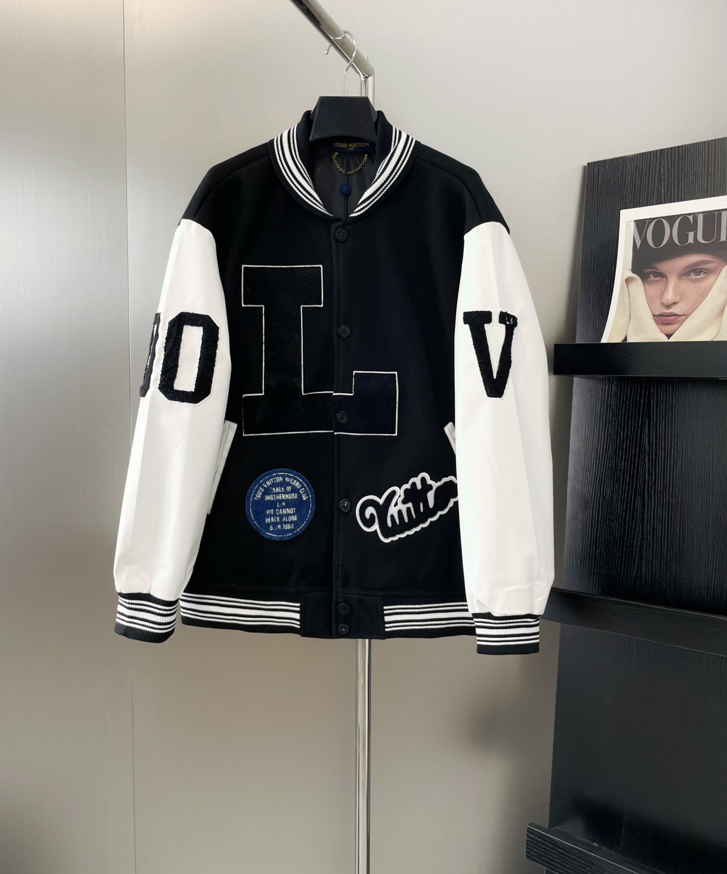 Monogram stitching leather sleeves towel embroidery baseball jacket woolen jacket