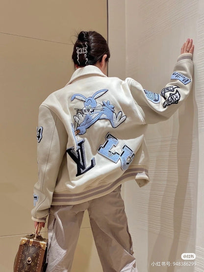 Monogram stitching leather sleeves towel embroidery baseball jacket woolen jacket