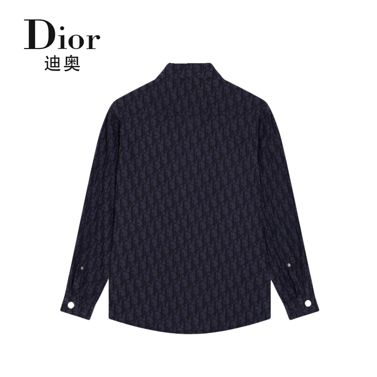 Denim long-sleeved shirt with old flower pattern