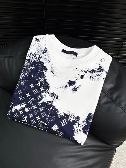 Cashew Flower Ink Splash Print Round Neck Sweatshirt