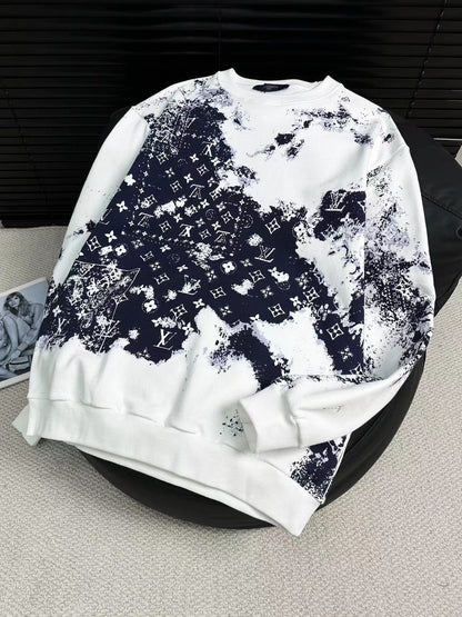 Cashew Flower Ink Splash Print Round Neck Sweatshirt