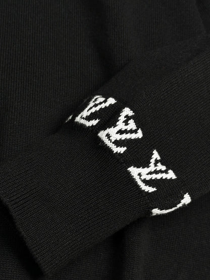 New cotton crew neck sweater with contrast jacquard logo knit