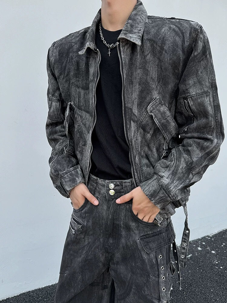 Denim jacket suit trendy and handsome loose wide-leg pants two-piece suit