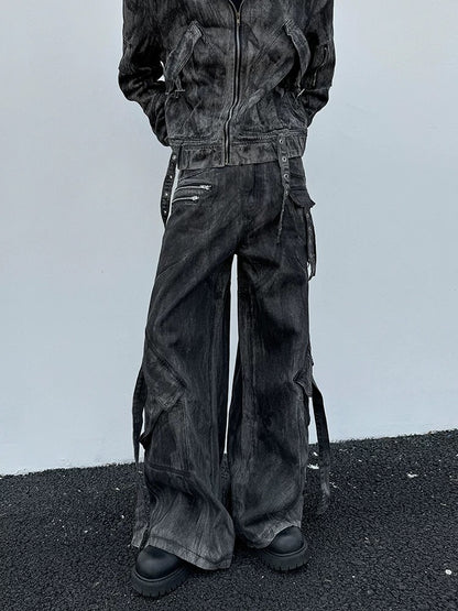 Denim jacket suit trendy and handsome loose wide-leg pants two-piece suit