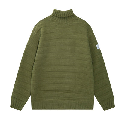 3D Knitted Turtleneck Ripped Knit Sweater