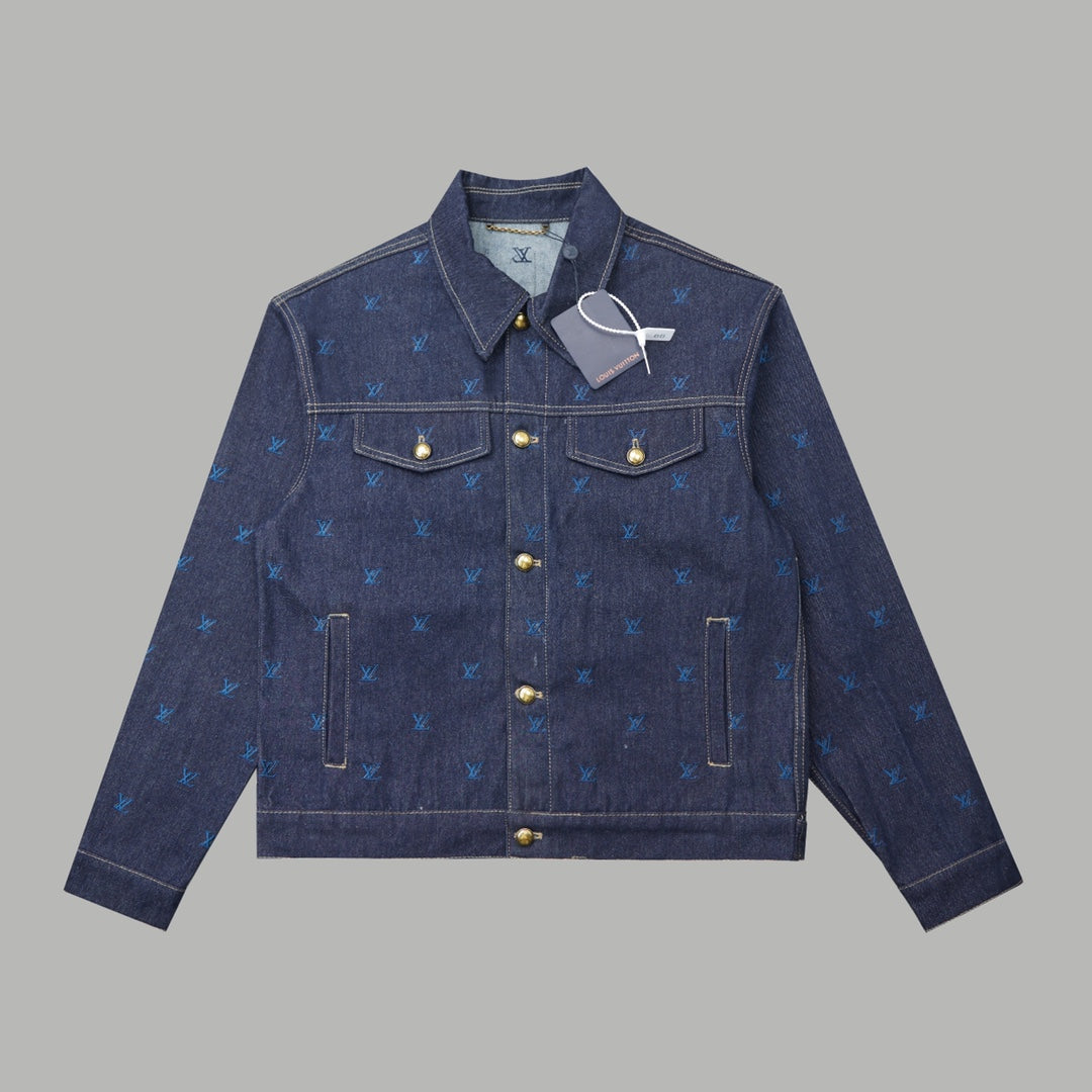 Embroidered blue denim jacket