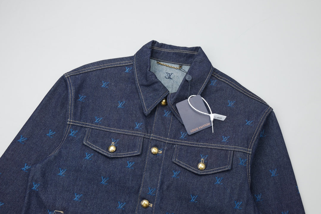 Embroidered blue denim jacket