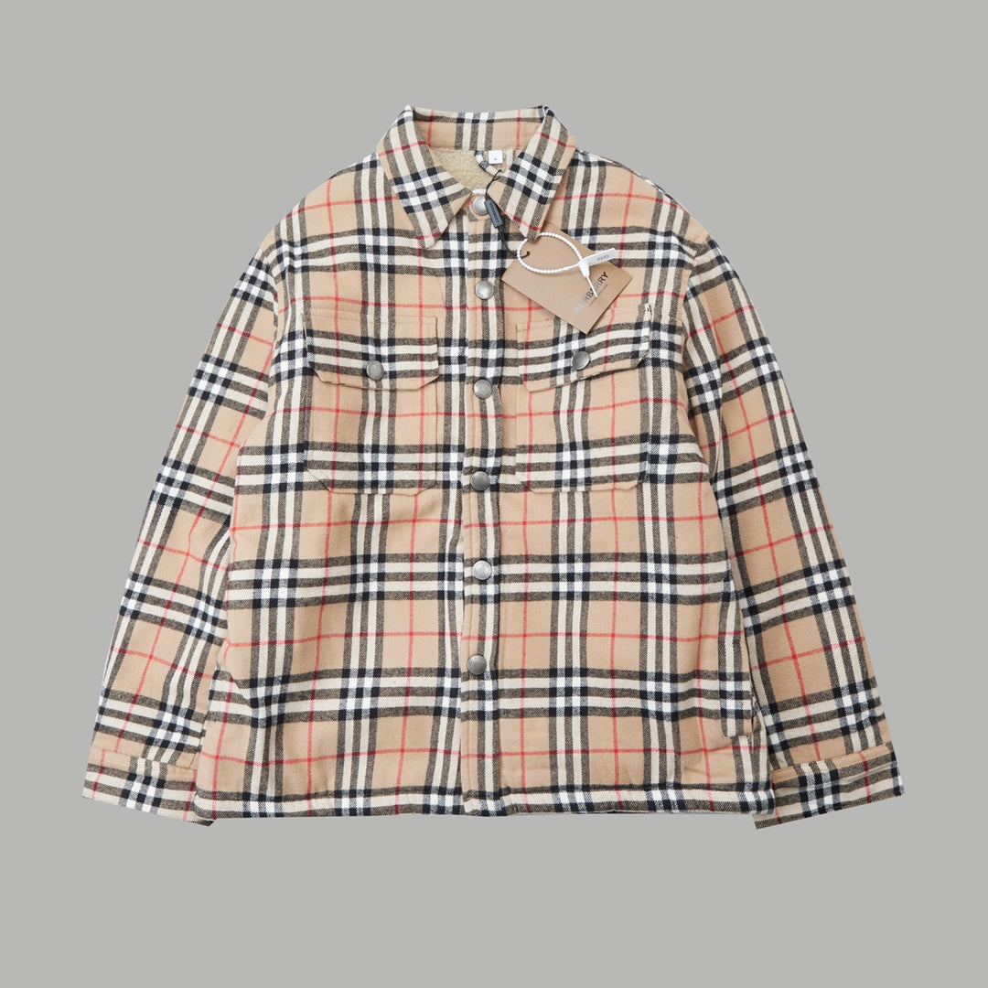 Checked cotton and wool blend shirt jacket