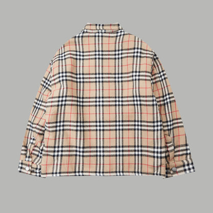 Checked cotton and wool blend shirt jacket