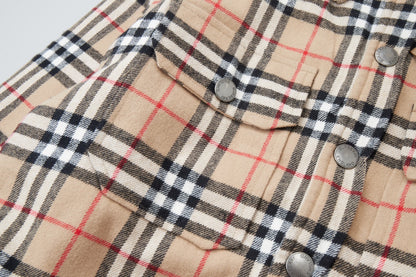 Checked cotton and wool blend shirt jacket