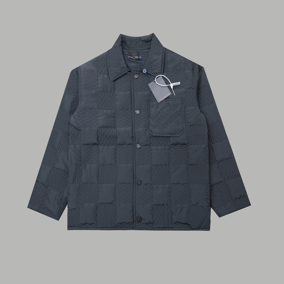 Three-dimensional checkerboard quilted lapel cotton jacket