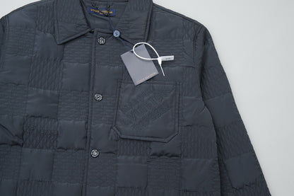 Three-dimensional checkerboard quilted lapel cotton jacket