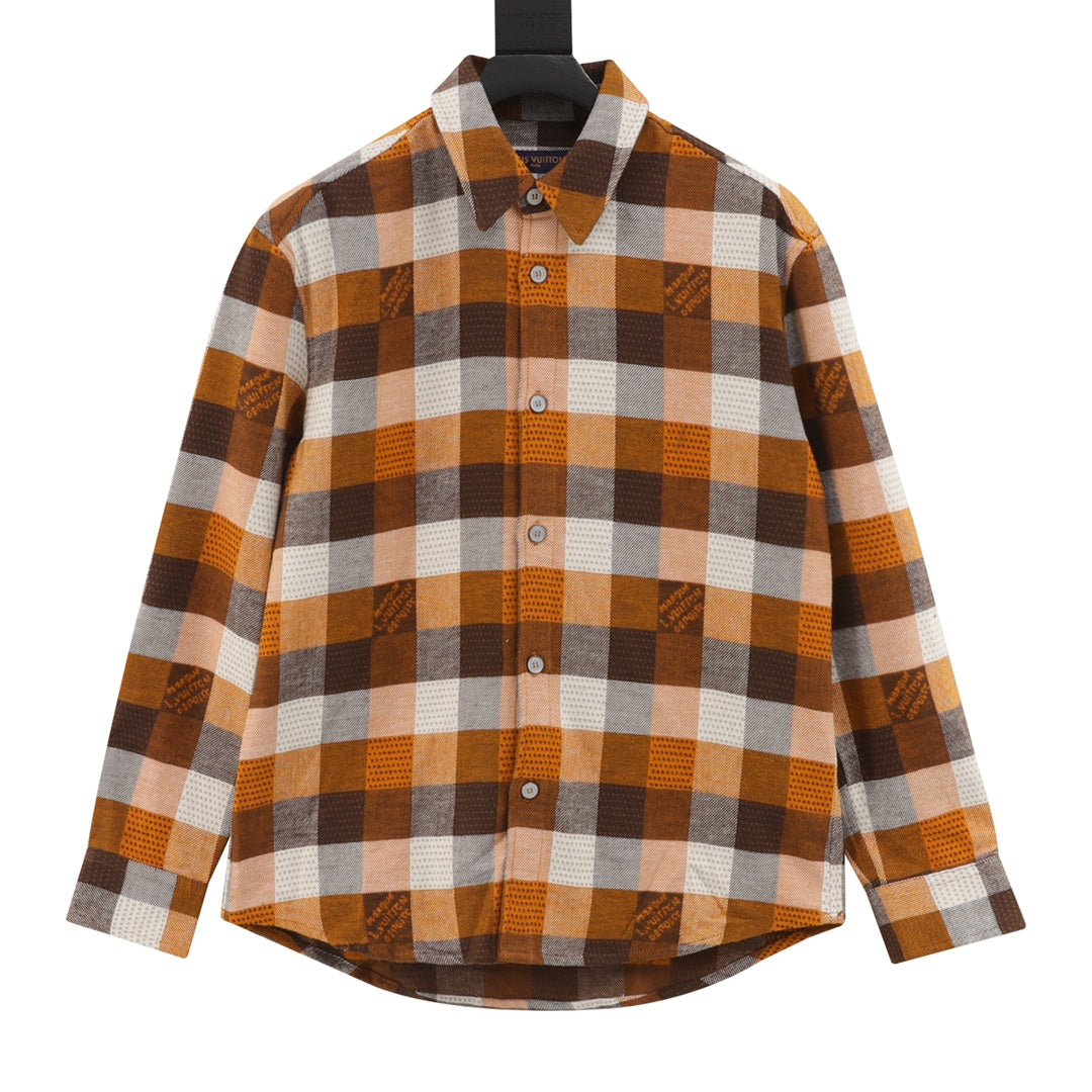 Orange Checkerboard Jacquard Flannel Shirt