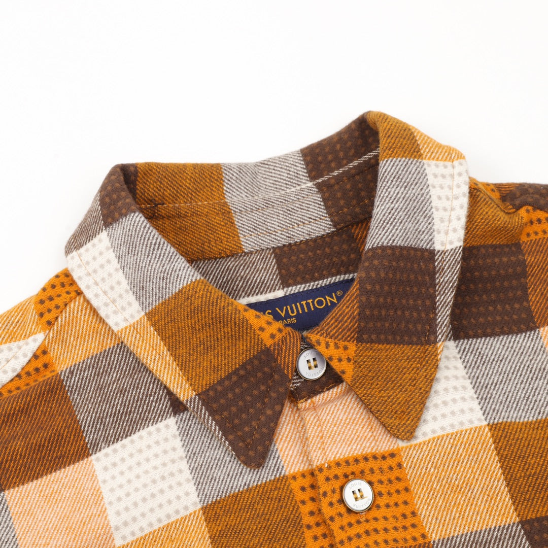 Orange Checkerboard Jacquard Flannel Shirt