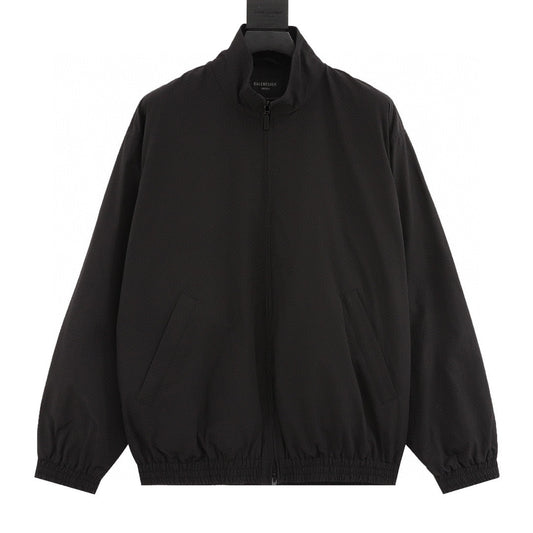 Poplin technical jacket with stand-up collar and lettering embroidered on the back