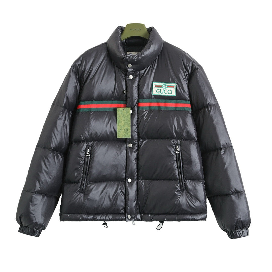 Classic Logo Red and Green Web Down Jacket