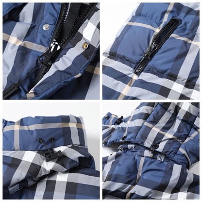 Classic blue check hooded down jacket