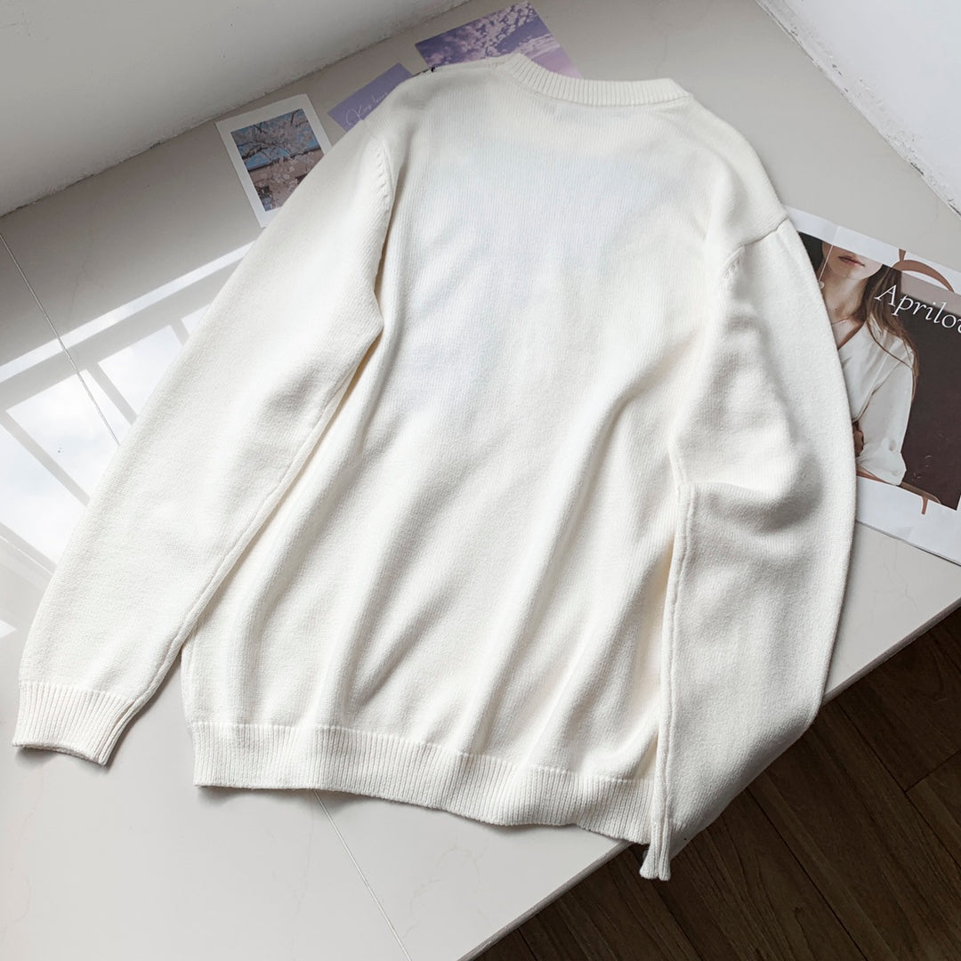 Paper Plane Knitted Jacquard Crewneck Pullover Sweater