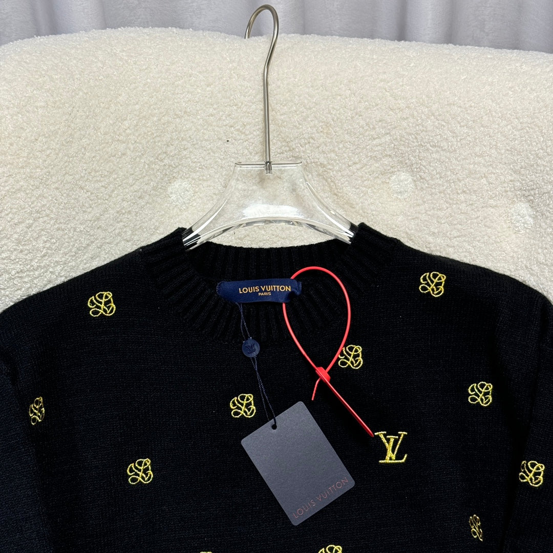 New autumn and winter full flower full print embroidery knitted pullover