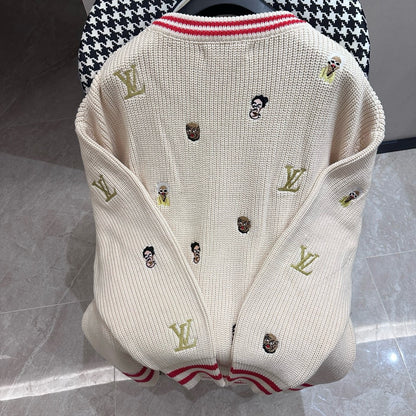 All over printed embroidered knitted pullover long sleeves