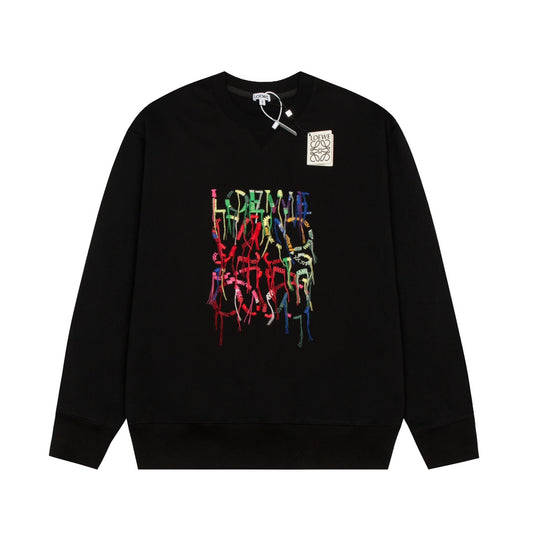 Colorful tassel embroidered crew neck sweatshirt